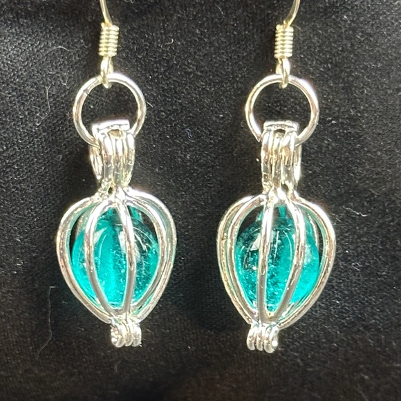 Bottled Up Designs- Ice Blue Earrings-  From Recycled Antique Glass Mason Jars - Picture 8 of 9